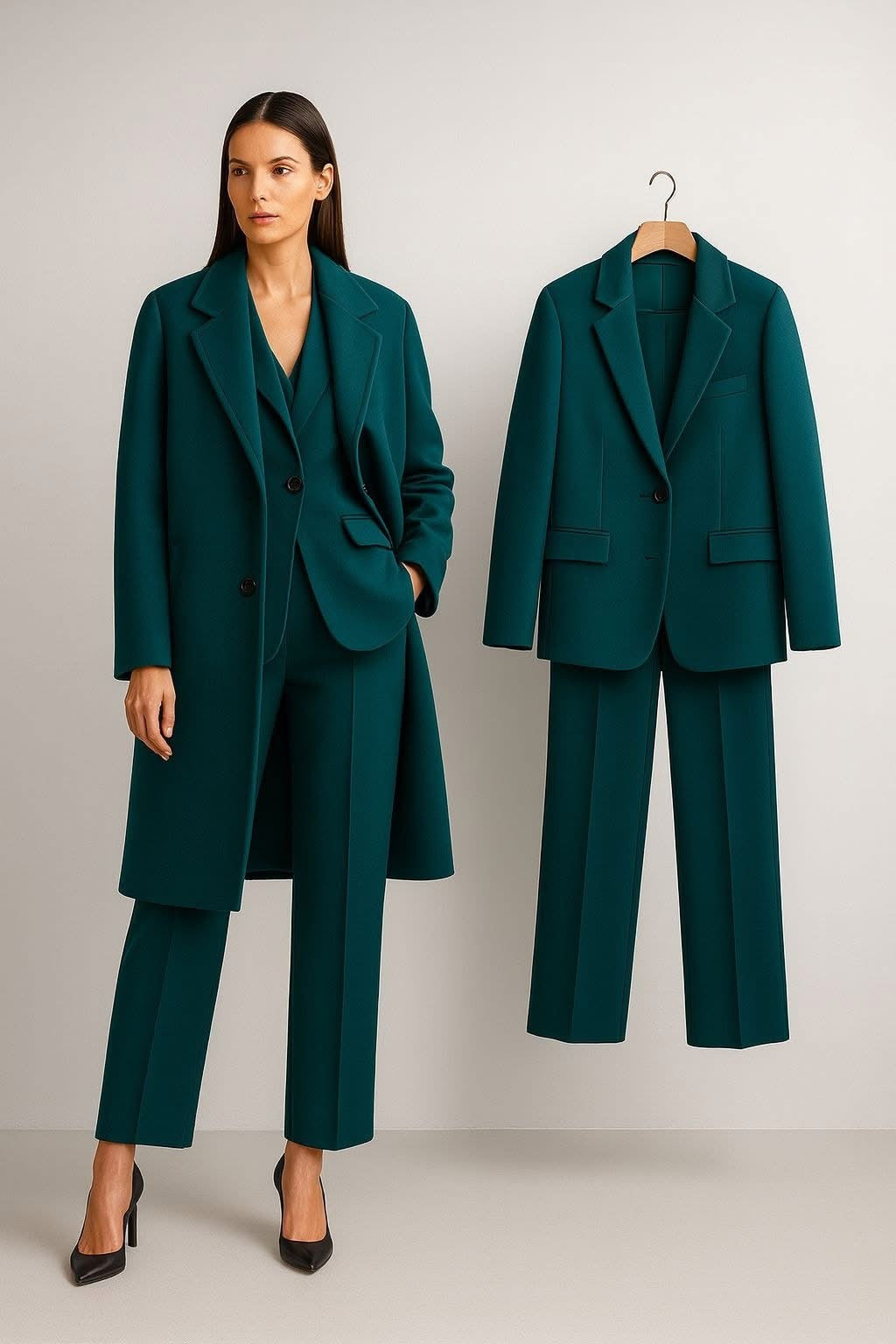 Cappotto è Tailleur Sabrina Raffinato ed elegante unisce la struttura sartoriale del tailleur classico con la versatilità di un cappotto coordinato.