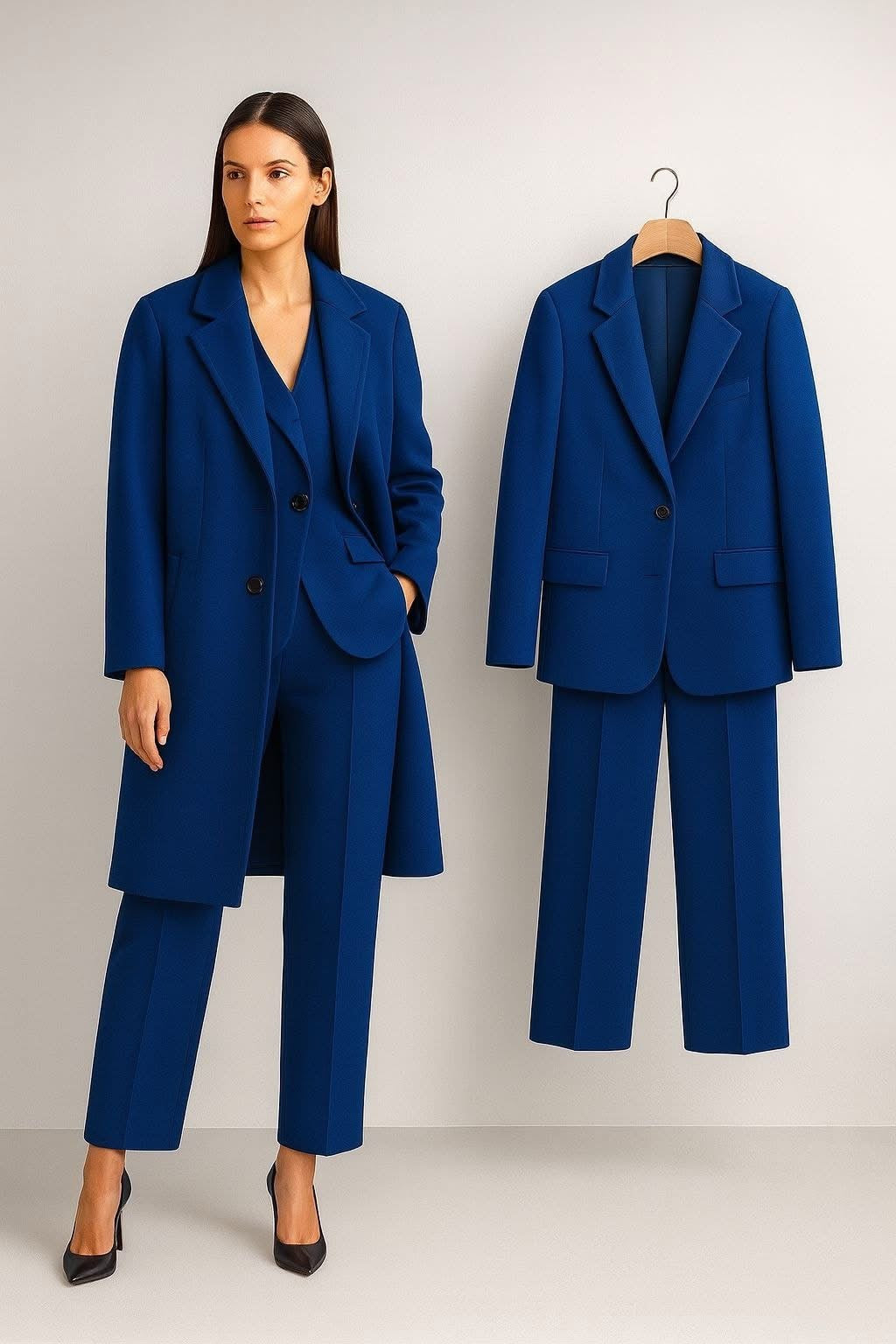 Cappotto è Tailleur Sabrina Raffinato ed elegante unisce la struttura sartoriale del tailleur classico con la versatilità di un cappotto coordinato.