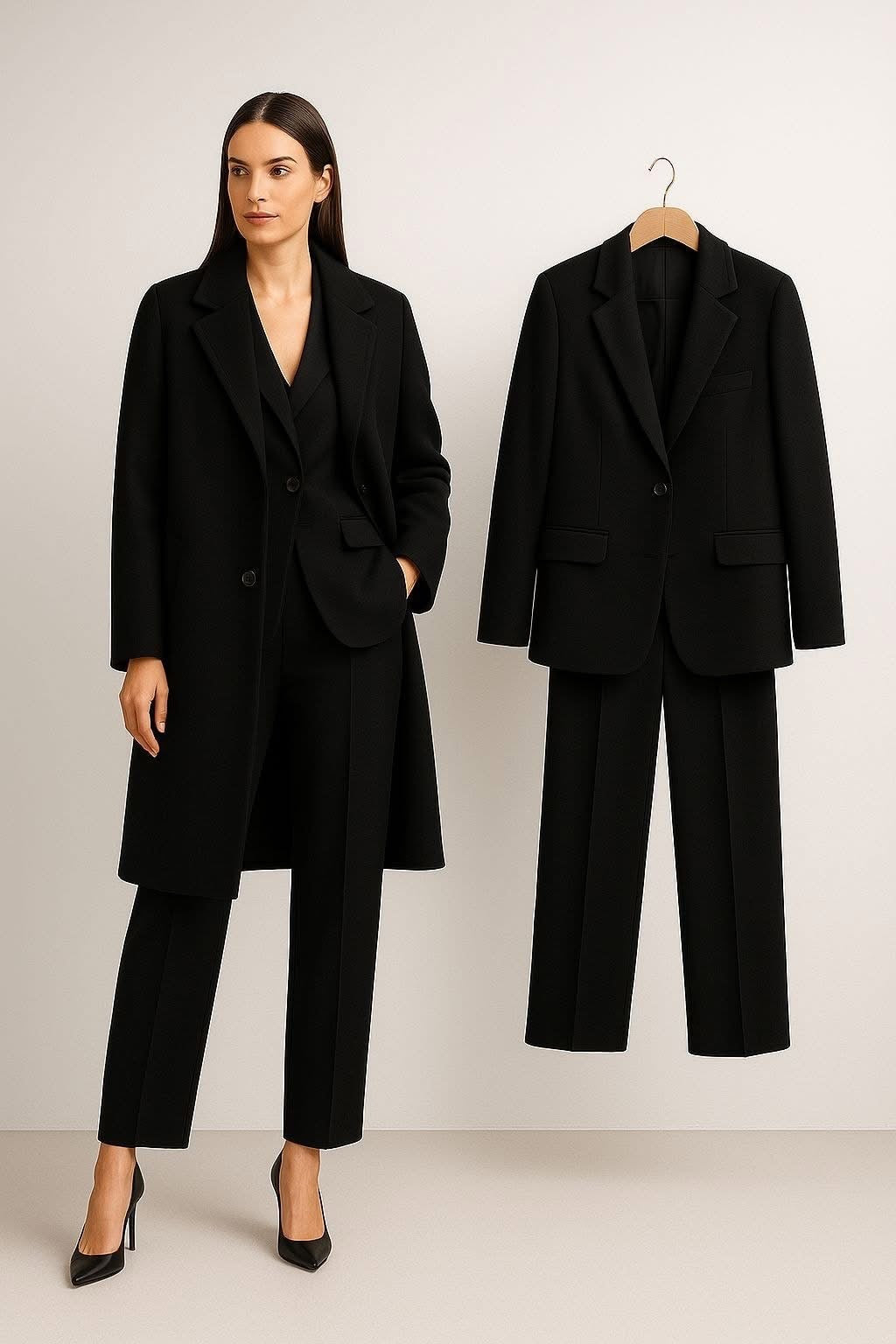 Cappotto è Tailleur Sabrina Raffinato ed elegante unisce la struttura sartoriale del tailleur classico con la versatilità di un cappotto coordinato.