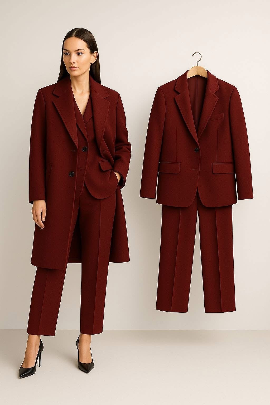 Cappotto è Tailleur Sabrina Raffinato ed elegante unisce la struttura sartoriale del tailleur classico con la versatilità di un cappotto coordinato.