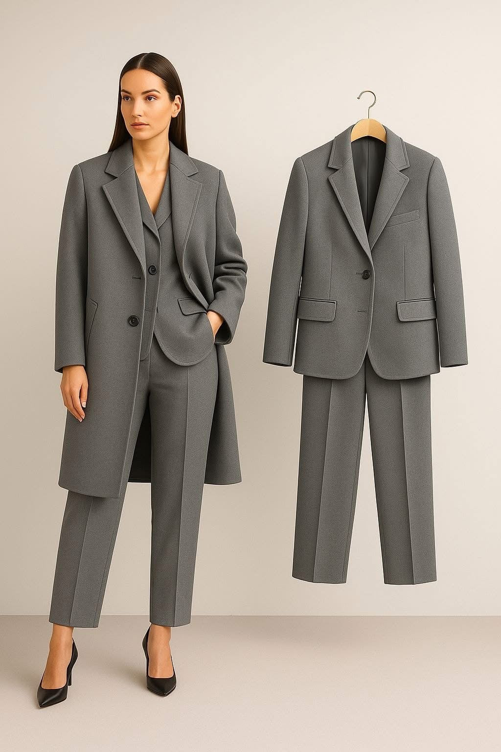Cappotto è Tailleur Sabrina Raffinato ed elegante unisce la struttura sartoriale del tailleur classico con la versatilità di un cappotto coordinato.