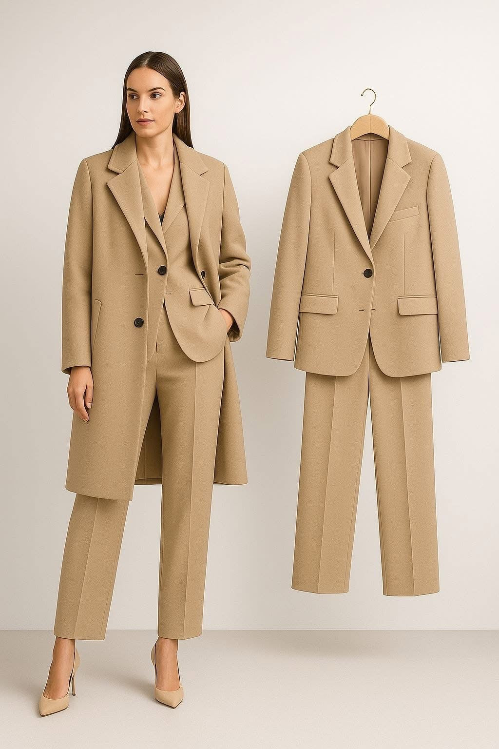 Cappotto è Tailleur Sabrina Raffinato ed elegante unisce la struttura sartoriale del tailleur classico con la versatilità di un cappotto coordinato.